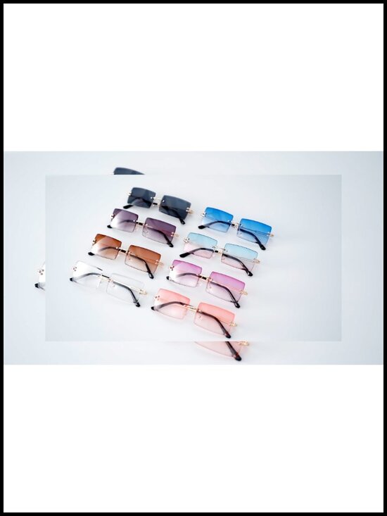 8 Pairs Vintage Rimless Rectangle Sunglasses Tinted Lens Gold Metal Frame main image 4